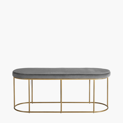 pacific lifestyle Nino Dove Grey Velvet and Gold Metal Bench
