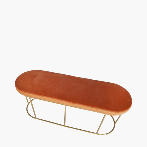 Pacific Lifestyle Nino Tobacco Velvet And Gold Metal Bench