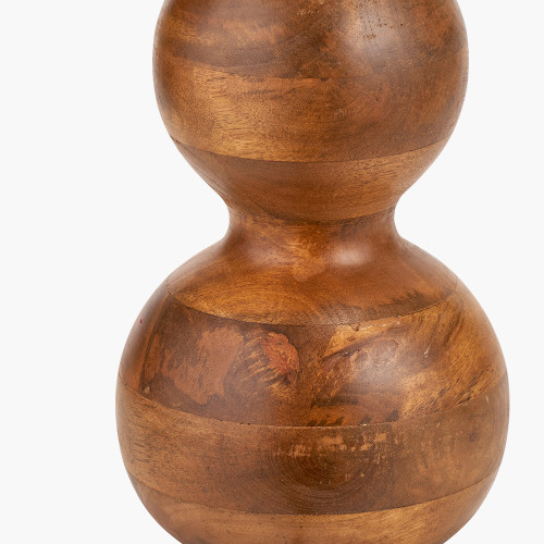 Pacific Lifestyle Nyari Brown Oiled Finish Mango Wood 3 Ball Design Table Lamp Base With Izara 40cm Cinnamon Ikat Patterned Mushroom Pleat Tapered Lampshade