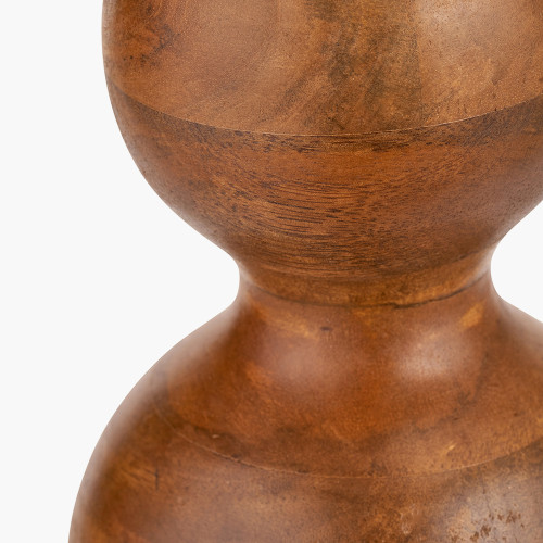 Pacific Lifestyle Nyari Brown Oiled Finish Mango Wood 3 Ball Design Table Lamp Base With Izara 40cm Cinnamon Ikat Patterned Mushroom Pleat Tapered Lampshade