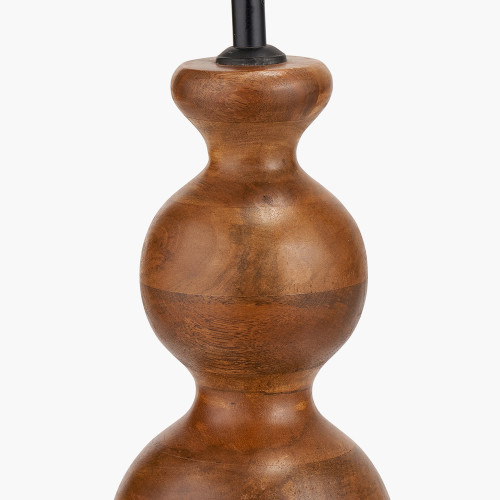 Pacific Lifestyle Nyari Brown Oiled Finish Mango Wood 3 Ball Design Table Lamp Base With Izara 40cm Lilac Ikat Patterned Mushroom Pleat Tapered Lampshade