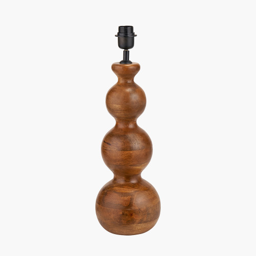 Pacific Lifestyle Nyari Brown Oiled Finish Mango Wood 3 Ball Design Table Lamp Base With Izara 40cm Ocean Blue Ikat Patterned Mushroom Pleat Tapered Lampshade