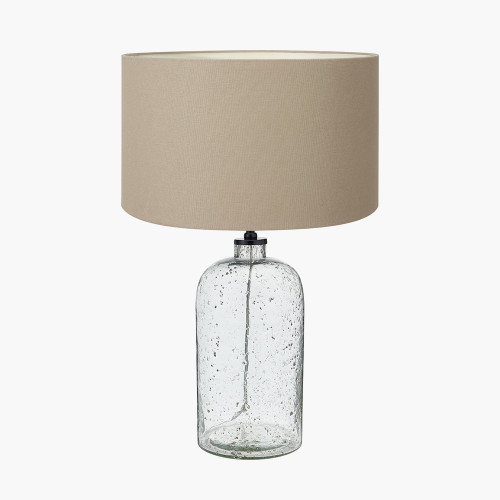 pacific lifestyle Ophelia Grey Bubble Glass Table Lamp Base with Henry 40cm Taupe Handloom Cylinder Lampshade