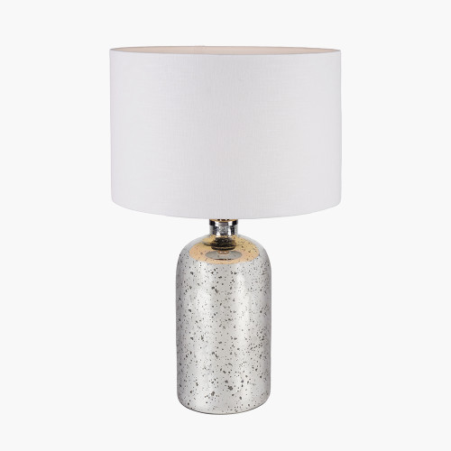 Pacific Lifestyle Ophelia Mercurial Glass Table Lamp Base With Lino 40cm White Self Lined Linen Cylinder Lampshade