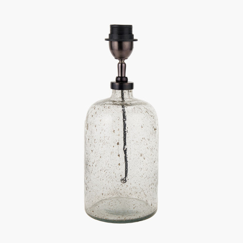 Pacific Lifestyle Ophelia Small Grey Bubble Glass Table Lamp Base With Henry 30cm Taupe Handloom Cylinder Lampshade