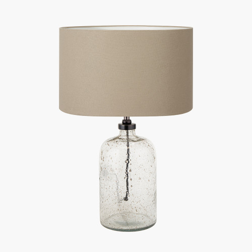 pacific lifestyle Ophelia Small Grey Bubble Glass Table Lamp Base with Henry 30cm Taupe Handloom Cylinder Lampshade