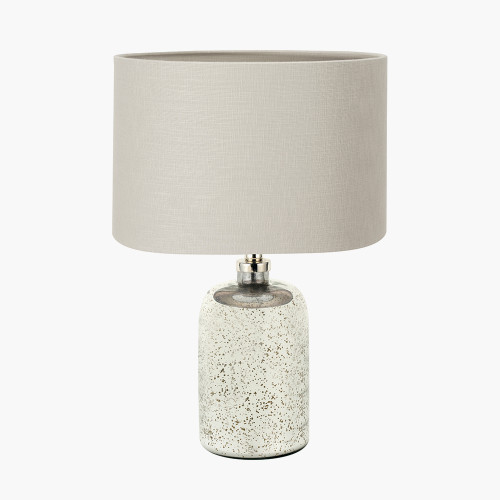 pacific lifestyle Ophelia Small Mercurial Glass Table Lamp Base with Lino 30cm Grey Self Lined Linen Cylinder Lampshade