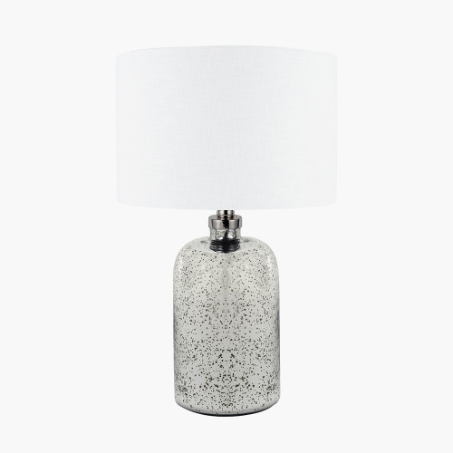 pacific lifestyle Ophelia Small Mercurial Glass Table Lamp Base with Lino 30cm White Self Lined Linen Cylinder Lampshade
