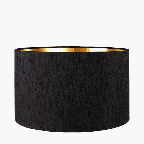 Pacific Lifestyle Oskar Black And White Chevron Hand Painted Metal Table Lamp Base With Stellan 40cm Black Slubbed Silk Mix Gold Lined Cylinder Lampshade