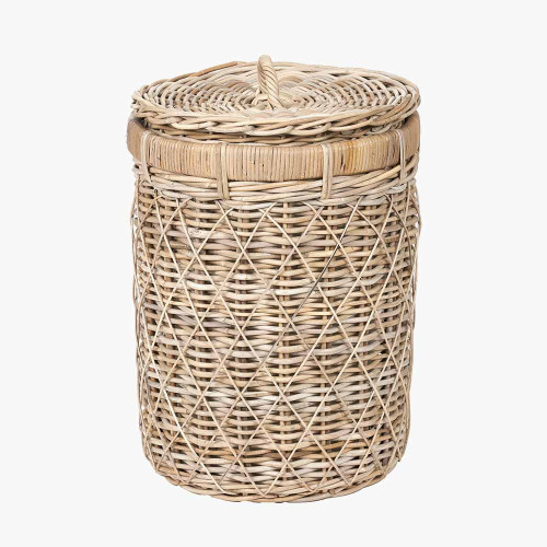 Pacific Lifestyle Brown Rattan Round Linen Basket