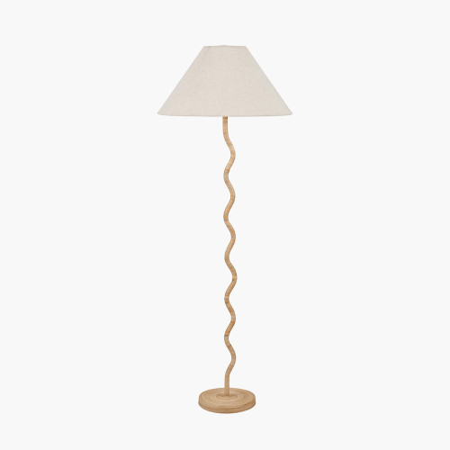 pacific lifestyle Palau Rattan Wave Floor Lamp Base with Harley 50cm Slubby Hopsack Empire Lampshade