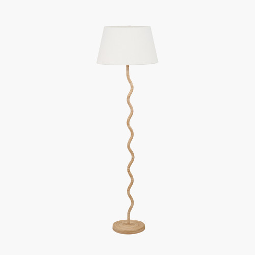 pacific lifestyle Palau Rattan Wave Floor Lamp Base with Winston 45cm White Handloom Tapered Lampshade
