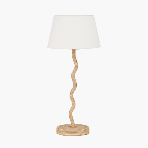 pacific lifestyle Palau Rattan Wave Table Lamp Base with Winston 20cm White Handloom Tapered Lampshade
