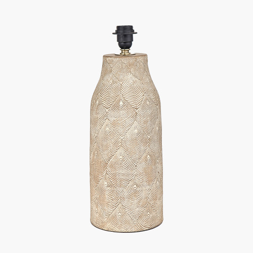 Pacific Lifestyle Palawan Stone Grey Feather Stoneware Table Lamp Base With Henry 40cm White Handloom Cylinder Lampshade