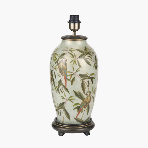 Pacific Lifestyle Parrot Tall Glass Table Lamp Base With Edward 40cm Pistachio Green Linen Cylinder Lampshade
