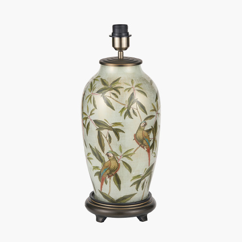 Pacific Lifestyle Parrot Tall Glass Table Lamp Base With Edward 40cm Pistachio Green Linen Cylinder Lampshade