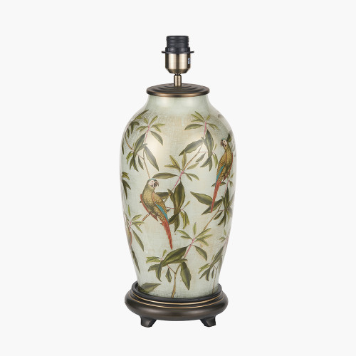 Pacific Lifestyle Parrot Tall Glass Table Lamp Base With Edward 40cm Pistachio Green Linen Cylinder Lampshade