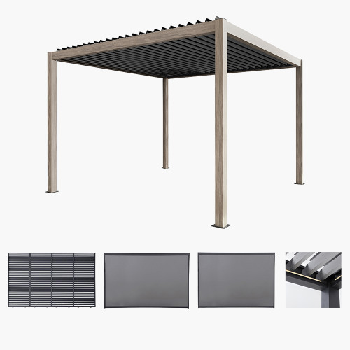 pacific lifestyle Pavillo Teak 3.5m x 3.5m Pergola Pavillo Louvre Front/Back Panel Long Pavillo Front/Back Blind Long Pavillo Side Blind Short Pavillo LED Delivery and Installation