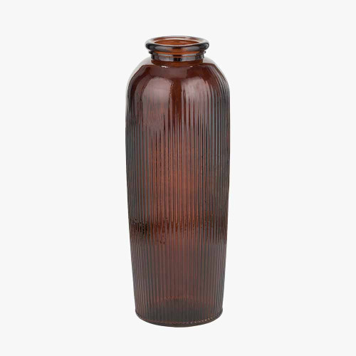 Pacific Lifestyle Pecan Brown Recycled Glass Ribbed Vase Tall