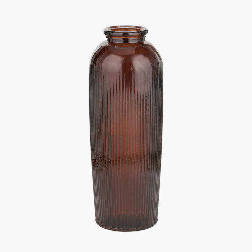 pacific lifestyle Pecan Brown Recycled Glass Ribbed Vase Tall