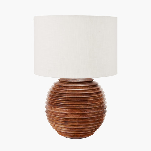 pacific lifestyle Pembury Brown Wash Large Turned Wood Table Lamp Base with Henry 40cm White Handloom Cylinder Lampshade