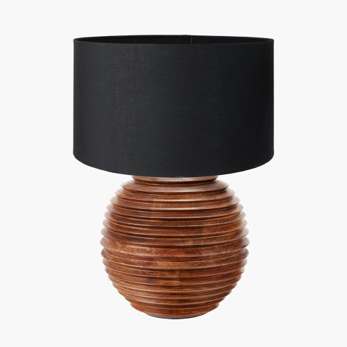 pacific lifestyle Pembury Brown Wash Large Turned Wood Table Lamp Base with Harry 40cm Black Cotton Mix Cylinder Lampshade