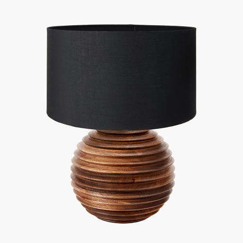 pacific lifestyle Pembury Brown Wash Turned Wood Table Lamp Base with Harry 30cm Black Cotton Mix Cylinder Lampshade