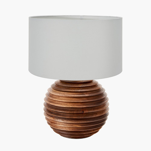 pacific lifestyle Pembury Brown Wash Turned Wood Table Lamp Base with Harry 30cm Ivory Cotton Mix Cylinder Lampshade