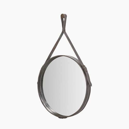 Pacific Lifestyle Peppercorn Leather Frame Round Wall Mirror