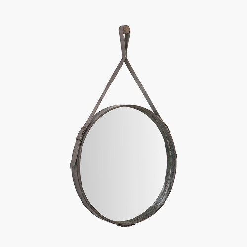 Pacific Lifestyle Peppercorn Leather Frame Round Wall Mirror
