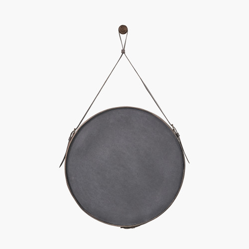 Pacific Lifestyle Peppercorn Leather Frame Round Wall Mirror
