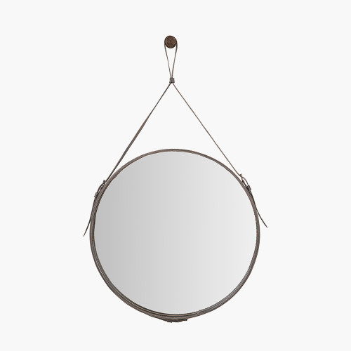 pacific lifestyle Peppercorn Leather Frame Round Wall Mirror