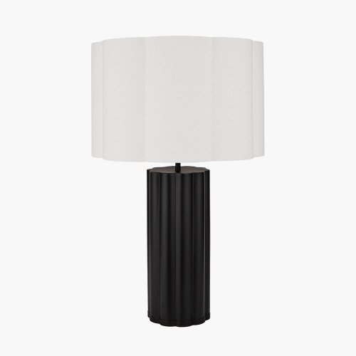 pacific lifestyle Petula Black Metal Scallop Table Lamp Base with Bloom 40cm White Handloom Scalloped Cylinder Lampshade