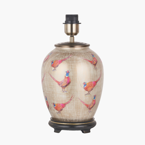 Pacific Lifestyle Pheasant Medium Glass Table Lamp Base With Edward 30cm Natural Linen Cylinder Lampshade