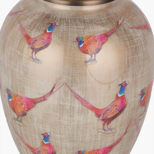 Pacific Lifestyle Pheasant Medium Glass Table Lamp Base With Edward 30cm Natural Linen Cylinder Lampshade