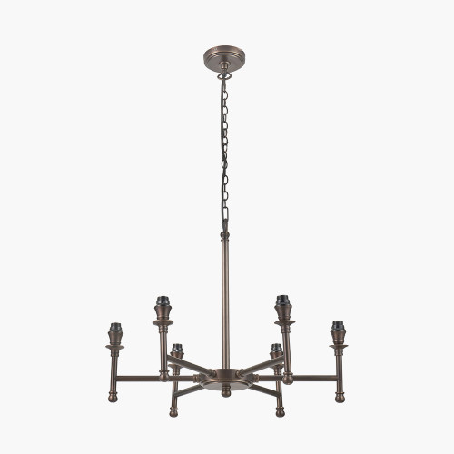 Pacific Lifestyle Piero Antique Bronze Metal 6 Arm Pendant With Pelham 15cm White Handloom Tapered Candle Clip Lampshades