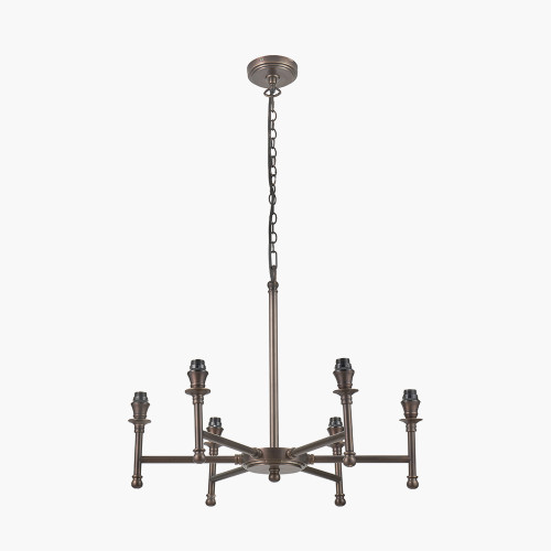 Pacific Lifestyle Piero Antique Bronze Metal 6 Arm Pendant With Vienna 16cm Taupe Chevron Mushroom Pleat Lampshade