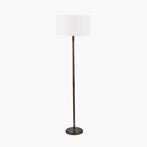 pacific lifestyle Piero Antique Bronze Metal Candlestick Floor Lamp Base with Henry 45cm White Handloom Cylinder Lampshade