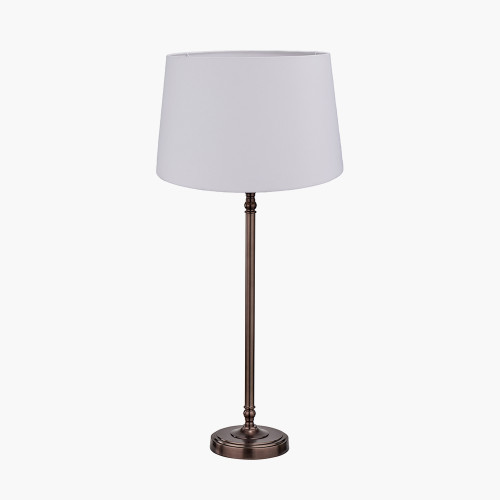 pacific lifestyle Piero Antique Bronze Metal Candlestick Table Lamp Base with Winston 35cm White Handloom Tapered Lampshade