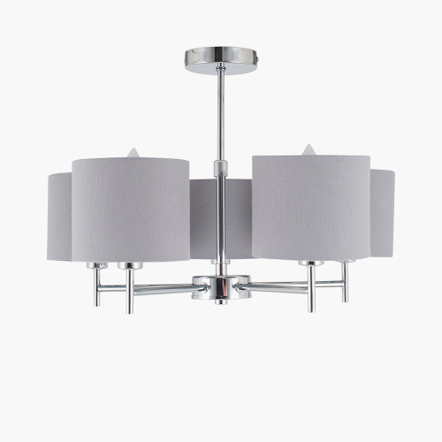 Pacific Lifestyle Plaza Silver Metal And Grey Linen 5 Arm Pendant