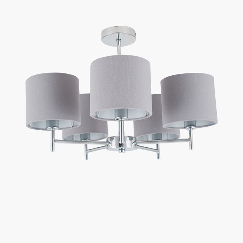 Pacific Lifestyle Plaza Silver Metal And Grey Linen 5 Arm Pendant