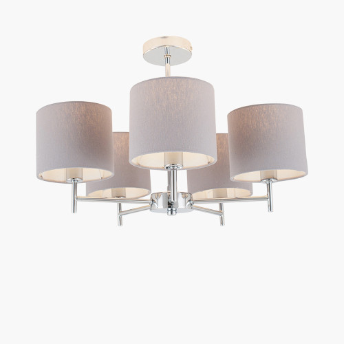 Pacific Lifestyle Plaza Silver Metal And Grey Linen 5 Arm Pendant
