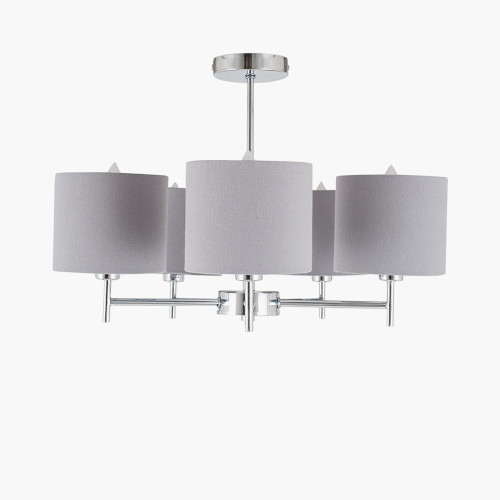 pacific lifestyle Plaza Silver Metal and Grey Linen 5 Arm Pendant