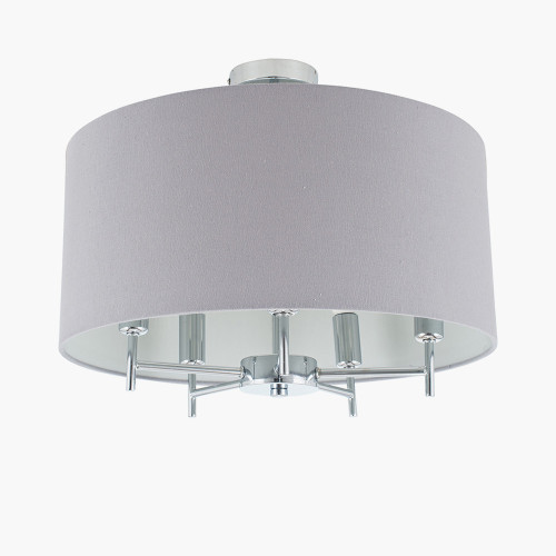 Pacific Lifestyle Plaza Silver Metal And Grey Linen Pendant