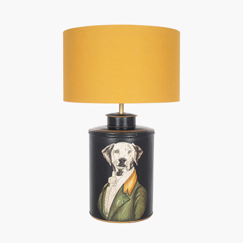 pacific lifestyle Pointer Black Hand Painted Dog Table Lamp Base with Henry 40cm Mustard Handloom Cylinder Lampshade