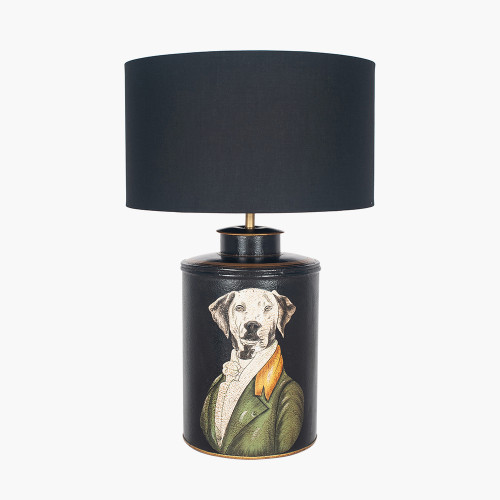 pacific lifestyle Pointer Black Hand Painted Dog Table Lamp Base with Harry 40cm Black Cotton Mix Cylinder Lampshade