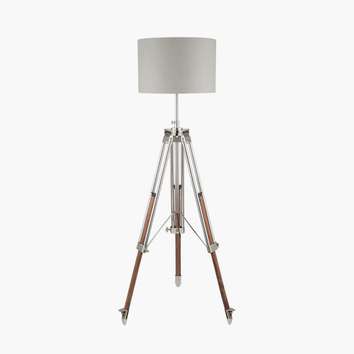 Pacific Lifestyle Port Nickel And Wood Tripod Floor Lamp Base