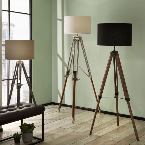 Pacific Lifestyle Port Nickel And Wood Tripod Floor Lamp Base