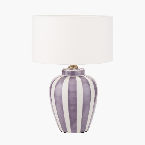pacific lifestyle Priscilla Lilac Stripped Ceramic Table Lamp Base with Henry 30cm White Handloom Cylinder Lampshade