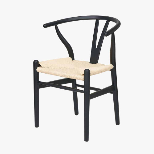 Pacific Lifestyle Quinn Black Beech Wood And Natural Paper Rope Dining Chair